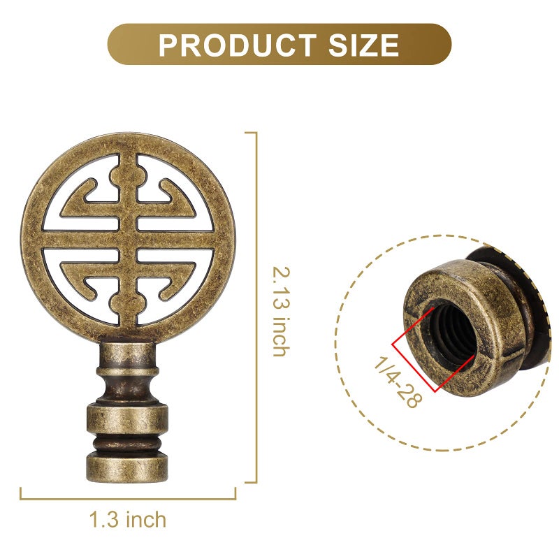 Canomo 2 Packs Oriental Asian Lamp Finial Cap Knob Lamp Decoration for Lamp Shade, Antique Brass, 2.16 Inches - Image 4